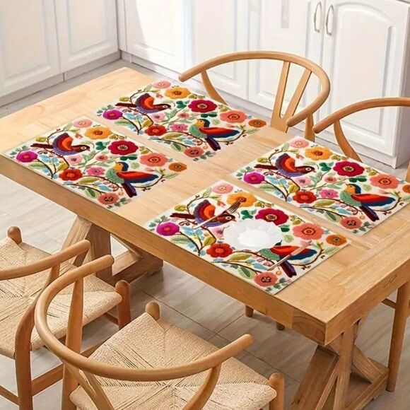Colorful Bird and Floral Placemats Set Of 4 - Picture 1 of 6